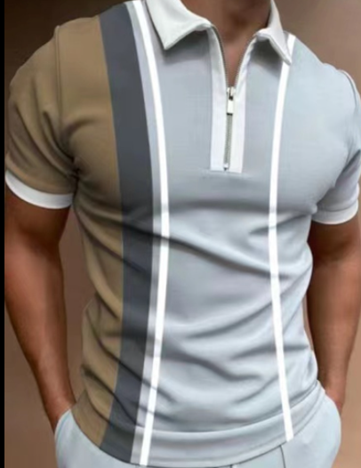 Mature Men's POLO Shirt Striped Printed Short Sleeve T-Shirt Lapel Shirt