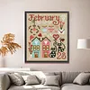 February Animal House Partial 14CT 2 Strands French DMC DIY Counted Cross Stitch Kits for Beginners Adults Home Decor Cross Stitch Patterns Arts Craft Kits 19x22cm