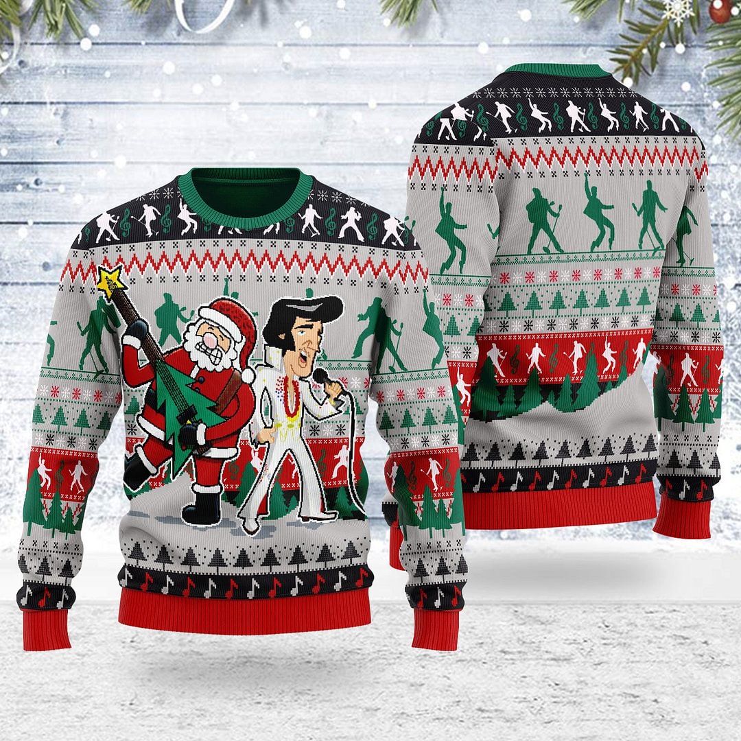 Elviss Presleyy With Santa Christmas Ugly Sweater