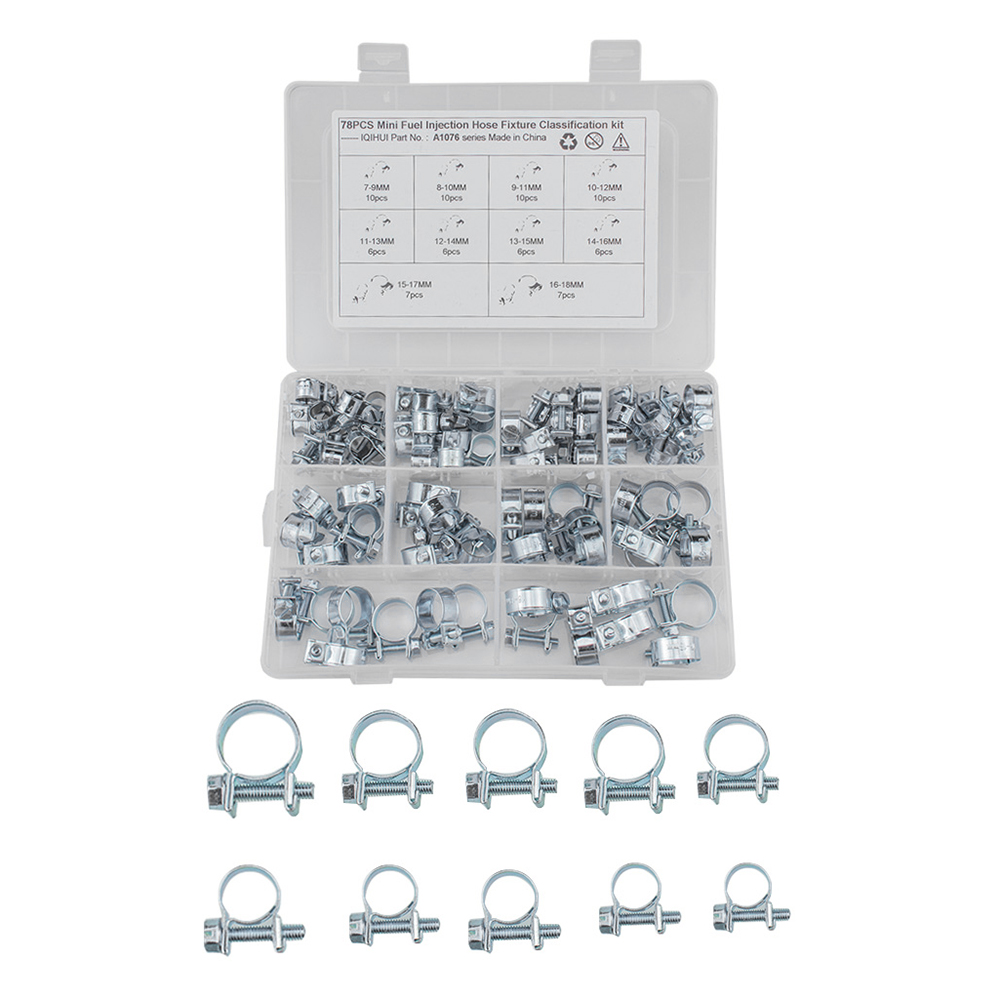 

78pcs Mini Hose Clamp 7mm-18mm Galvanized Carbon Steel Fuel Line Pipe Clip, 501 Original