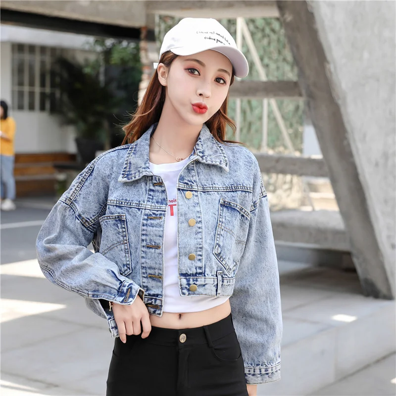 Woherb 2022 Spring And Autumn New Korean Version Of Students Retro Hong Kong Flavor Loose Short Versatile Jacket Denim Jacket-Outfit Ideas