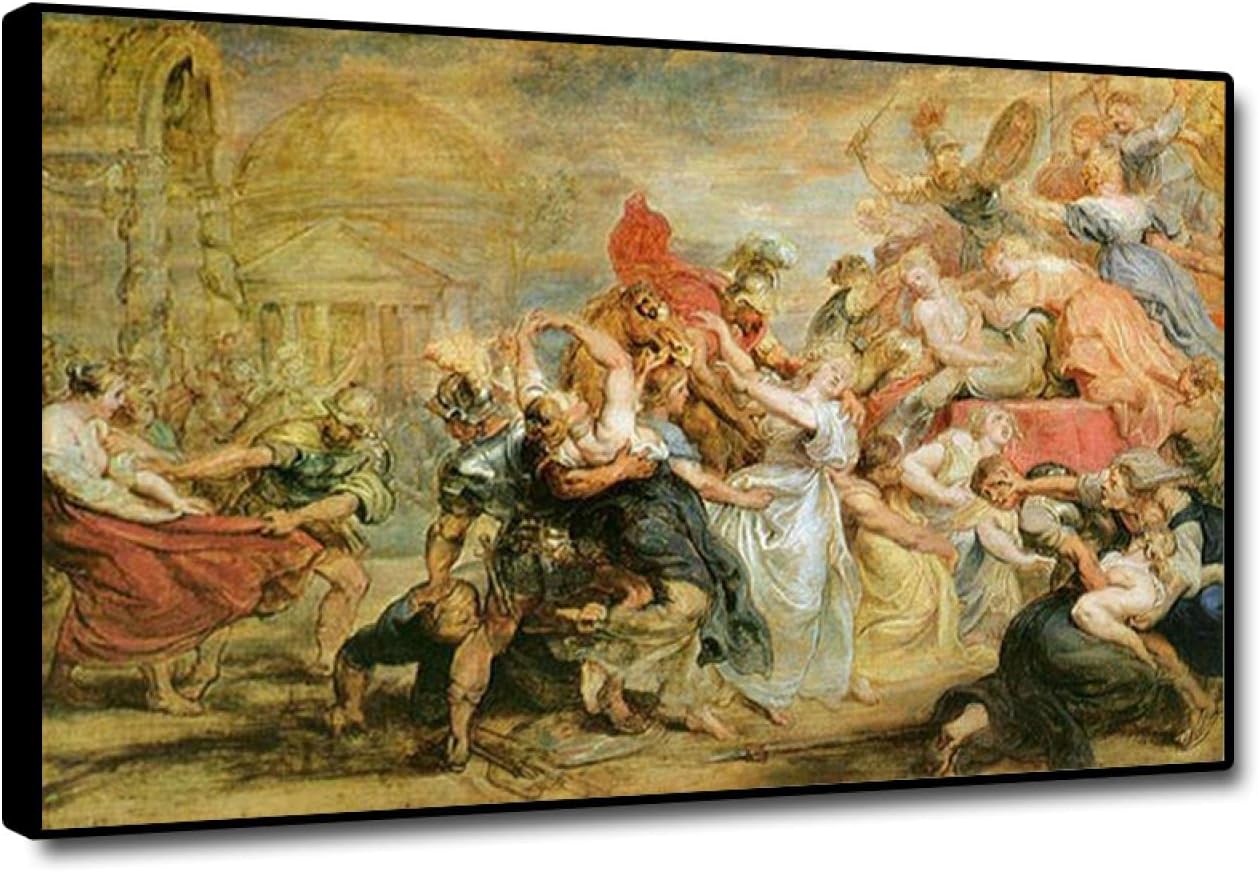 HEIMAO Baroque Canvas Wall Art. Paul Rubens Canvas Prints. The Rape of the Sabine Women Oil Painting Reproduction for Living Room Home Decor 75x120cm(29.5x47.2inch) Black frame black frame