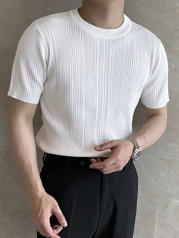 Aonga - Mens Jacquard Knit Short Sleeve T-ShirtI