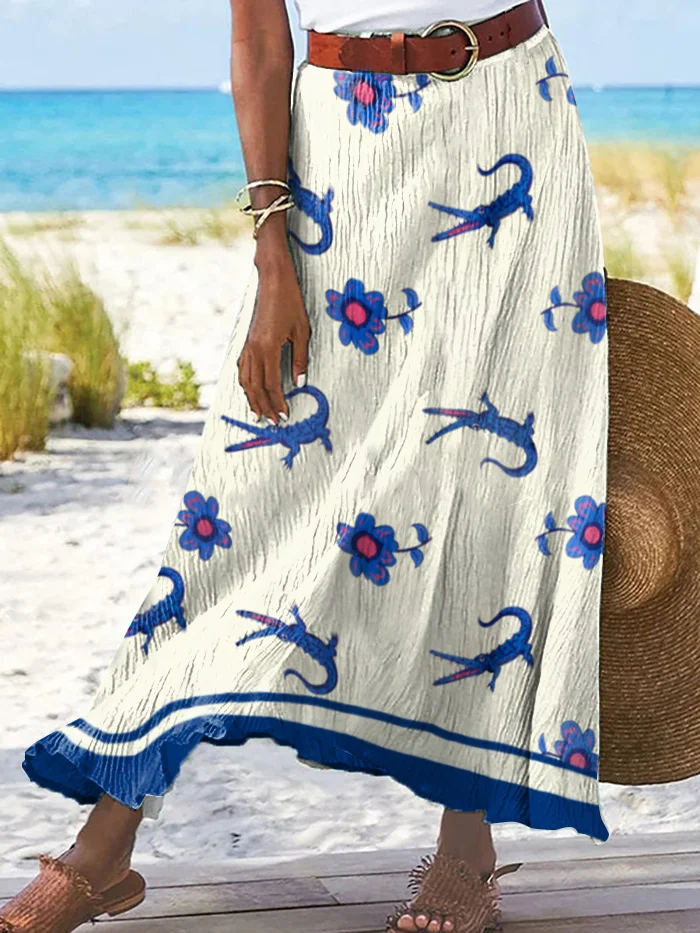 Women's Flower Crocodile Art Print Skirt​