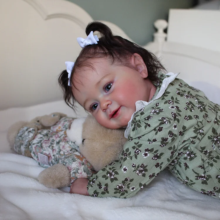 [Heartbeat💓] 20" Awake Reborn Baby Doll with Bright Brown Eyes, Lifelike Reborn Baby Girl with Sweet Smile and Brown Hair