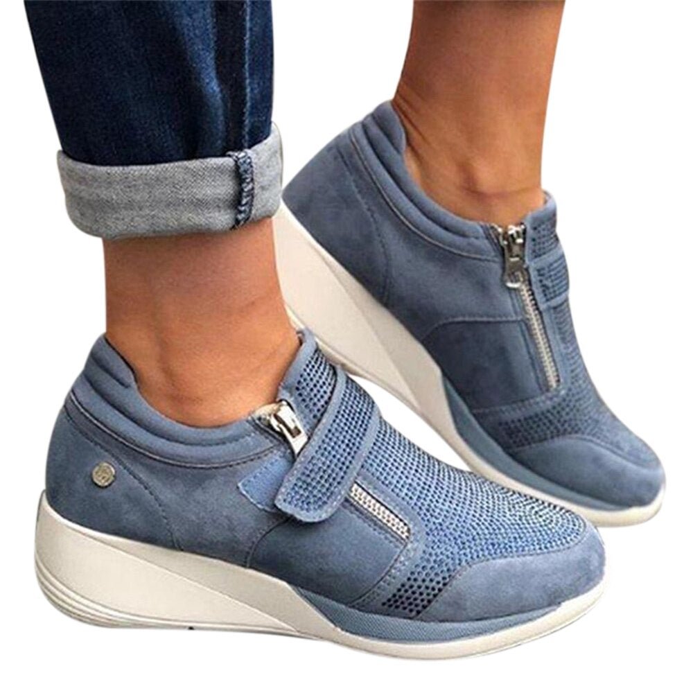 Women Shoes Hook Loop Shallow Sneaker Med Heel Wedges Female Shoes Women Vulcanize Shoes Breathable Confort Casual Ladies Shoes