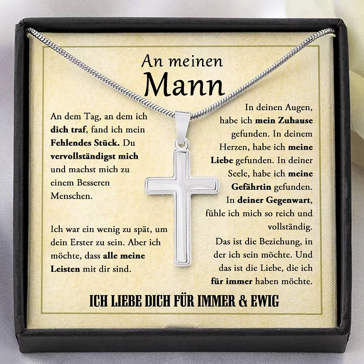 925 Sterling Silber Kreuz Halskette-An Meinen Mann-Geschenk mit Nachrichtenkart