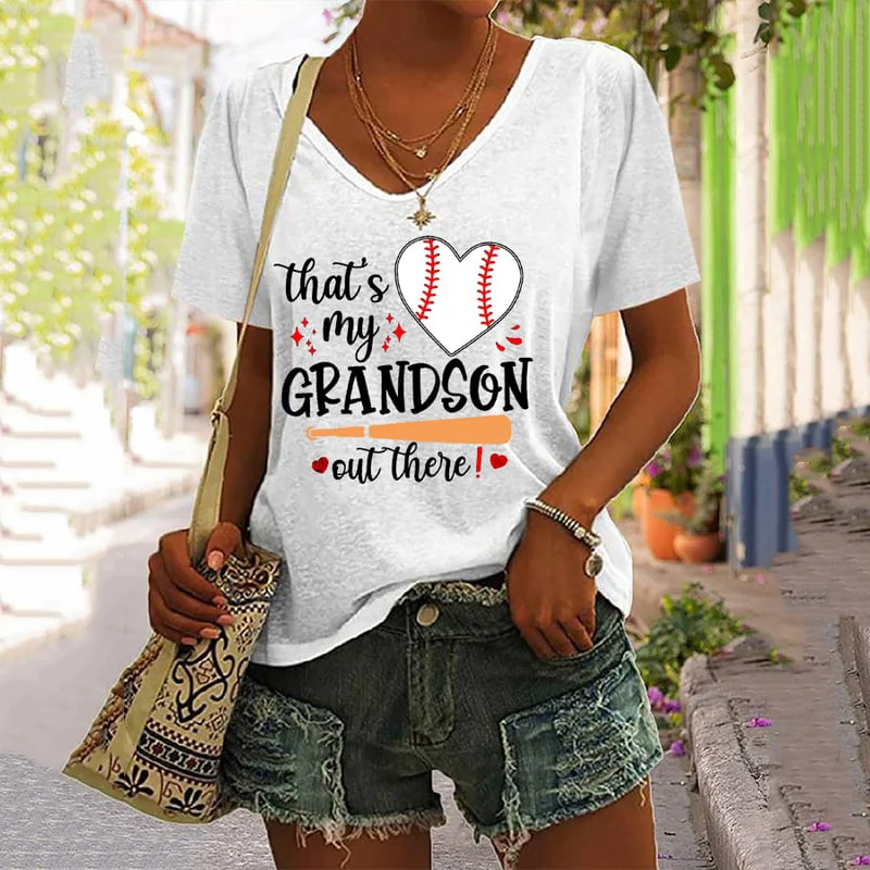 That's My Grandson Out There Baseball Grandma V-Neck T-Shirt