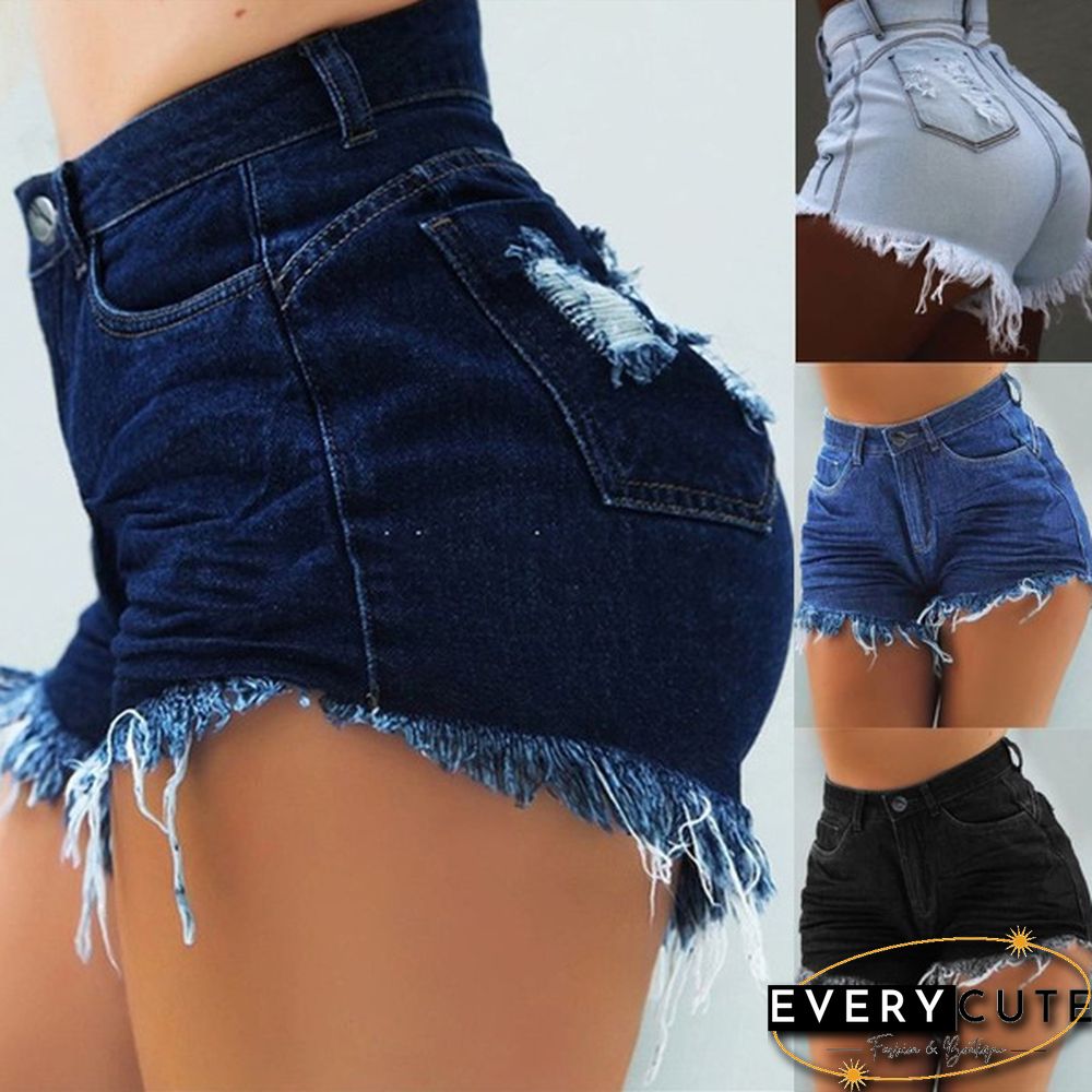Summer Fashion Womne's Bodycon Ripped Denim Shorts Ladies Casual Stretch Slim Fit Jeans Short Pant