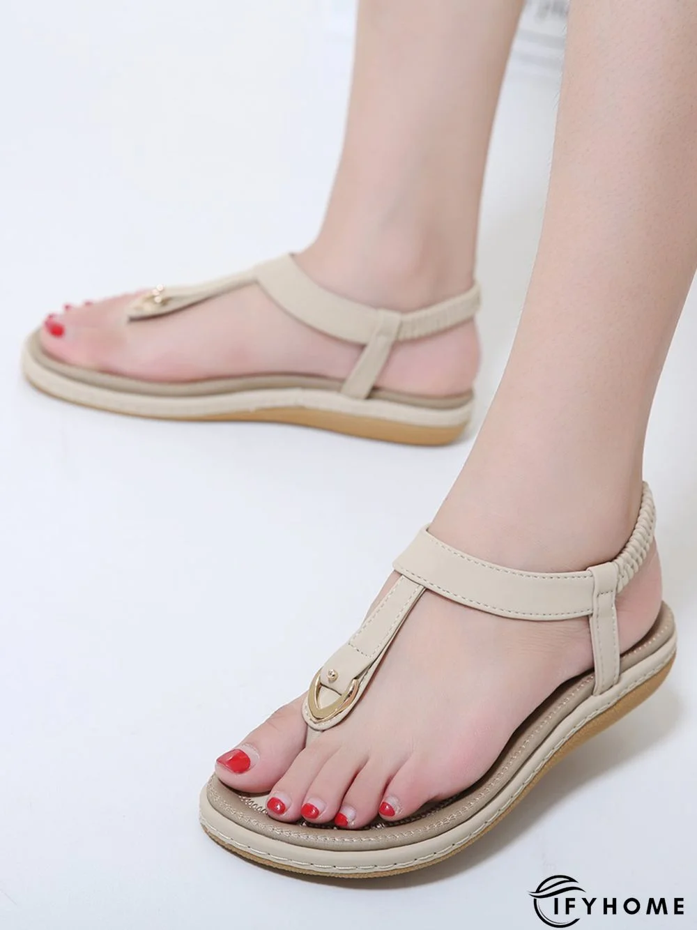 Women's Beach Metal Buckle Trim Flip-On Sandals | IFYHOME