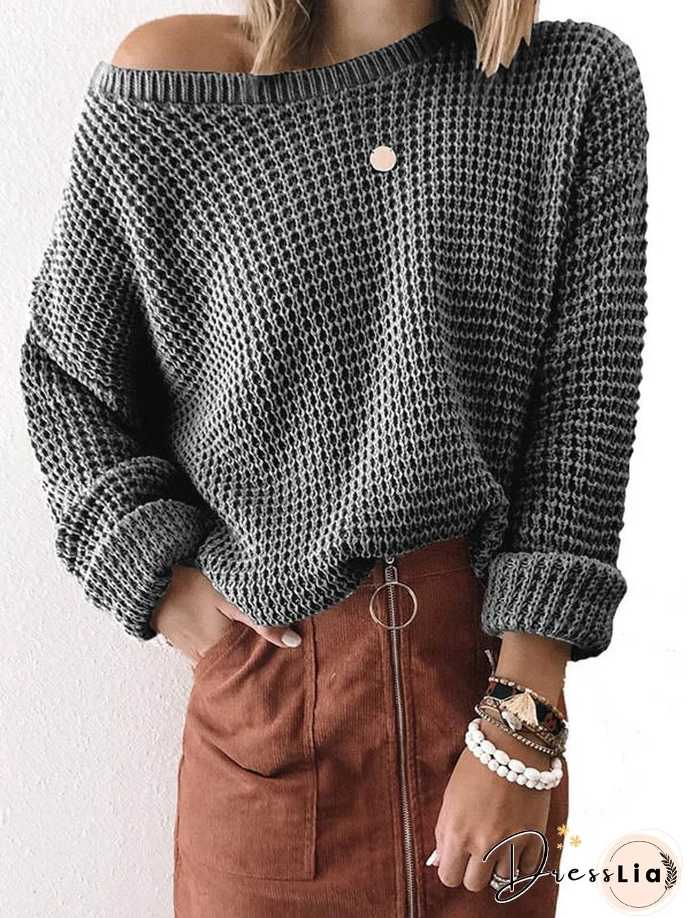 Knitted Off Shoulder Long Sleeve Sweater