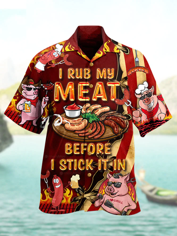 Mens Funny BBQ & Grilling Pork Print Short Sleeves Shirts PLUSCLOTHESMAN