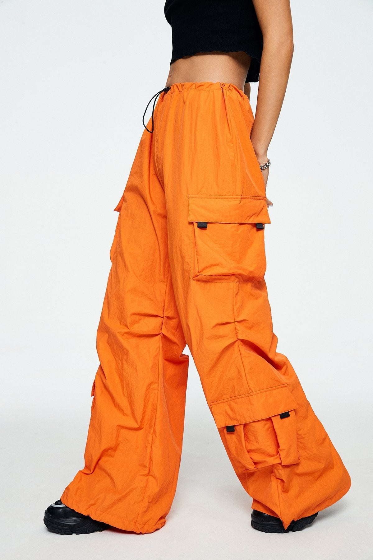 High Waist Pocket Patched Oversize Parachute Pants
