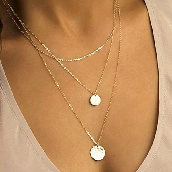 Simple Multilayers Dainty Disc Chokers Necklace Layered Circle Necklace Bar Pendant Necklace For Women