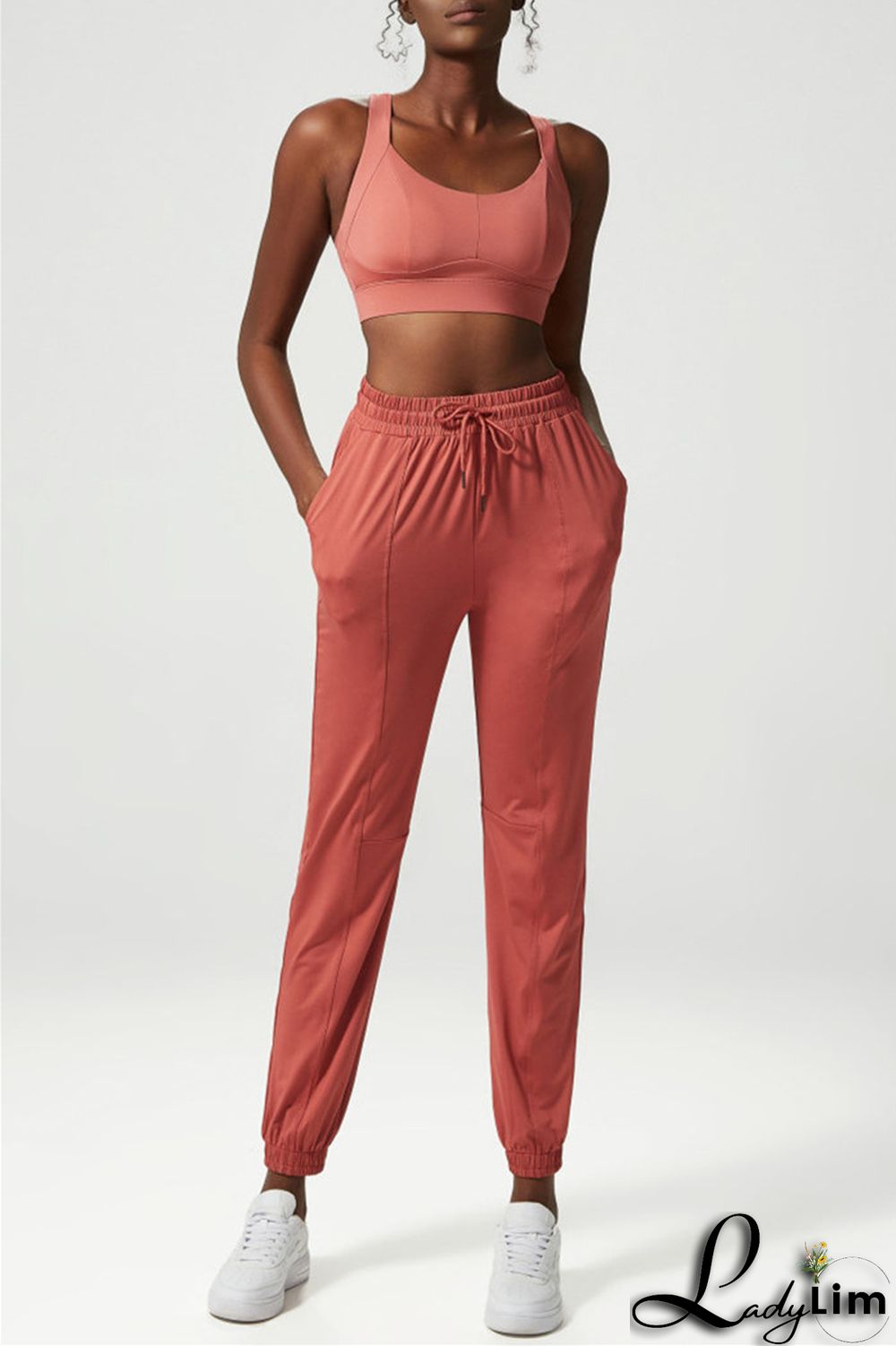 Apricot Casual Sportswear Solid Patchwork Regular High Waist Trousers