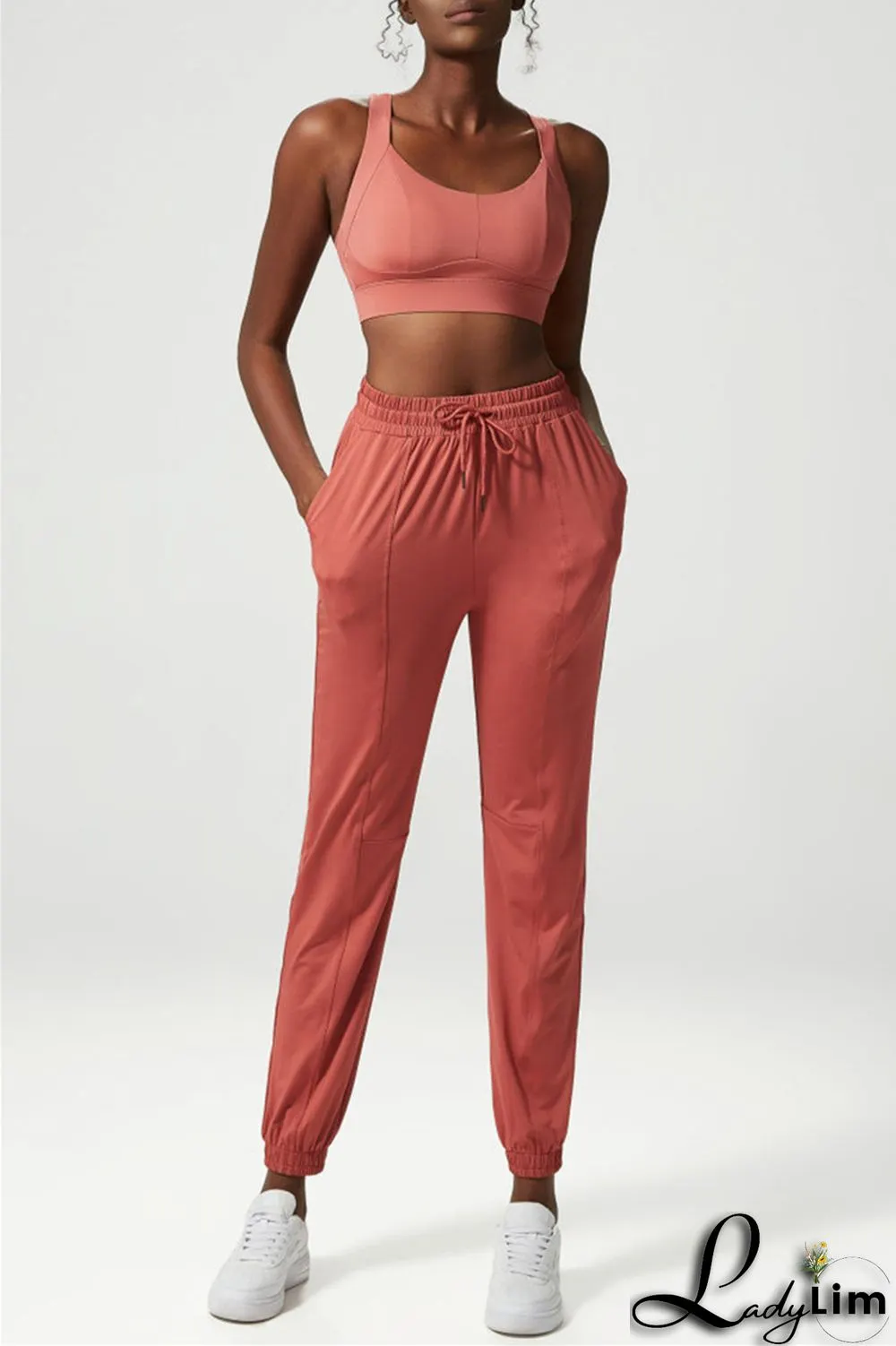 Apricot Casual Sportswear Solid Patchwork Regular High Waist Trousers