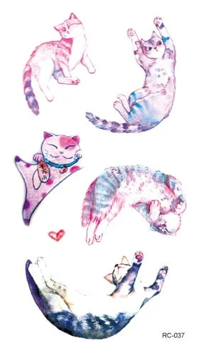 52 Kinds Watercolor Animals Fake Tattoos Temporary Cat Flamingo Wolf Whale Fox Butterfly Waterproof Tatto Stickers Small Size