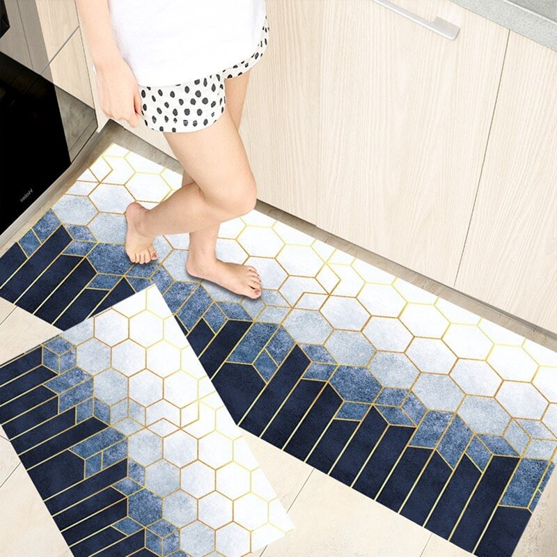 Kitchen Rug Anti-slip Area Rugs for Living Room Balcony Absorbent Carpet Geometric Print Entrance Doormat Soft Home Welcome Mat