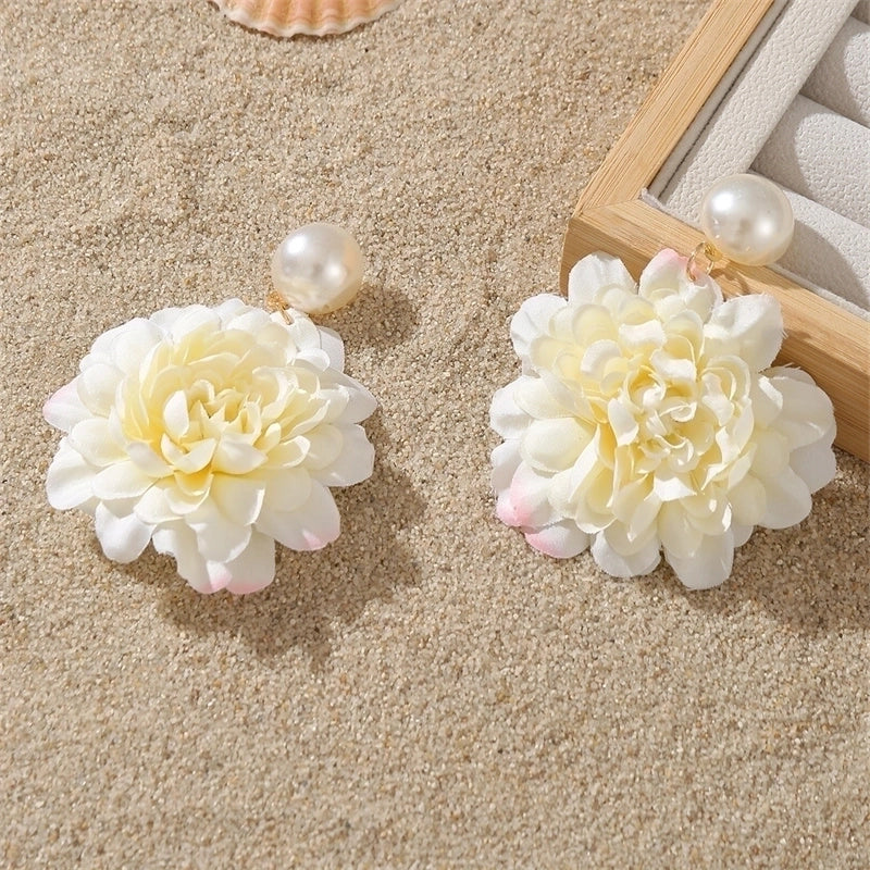 1 Pair Sweet Minimalist Flower Pearl Cloth Drop Earrings