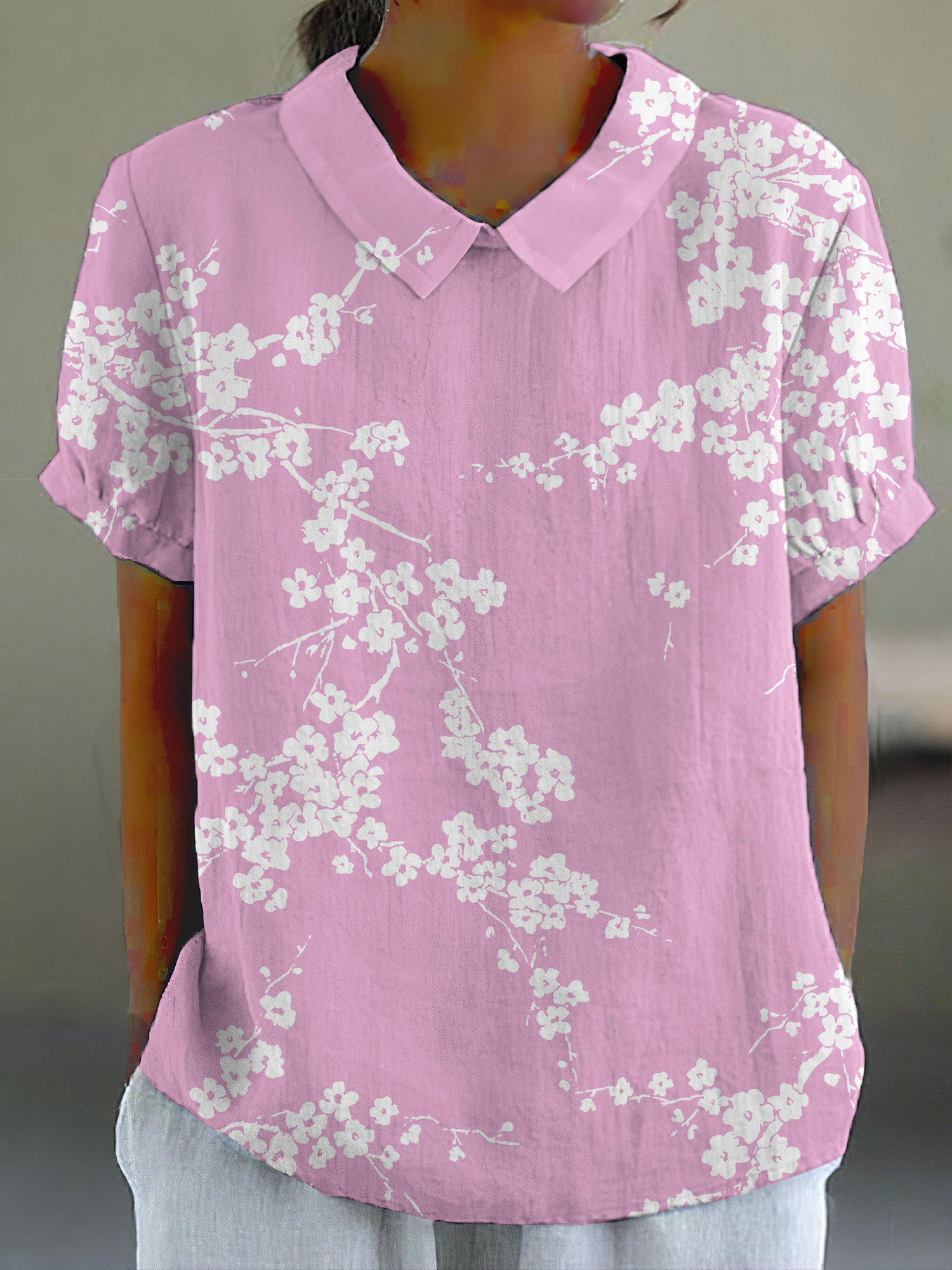 Cherry Blossom Japanese Print Casual Cotton Linen Shirt wearshes
