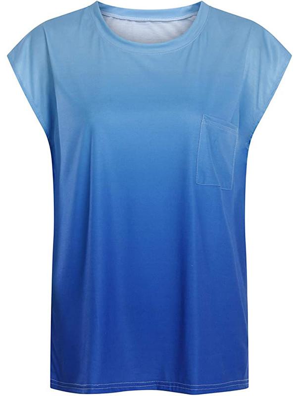 Women Short Sleeve Scoop Neck Gradient Top