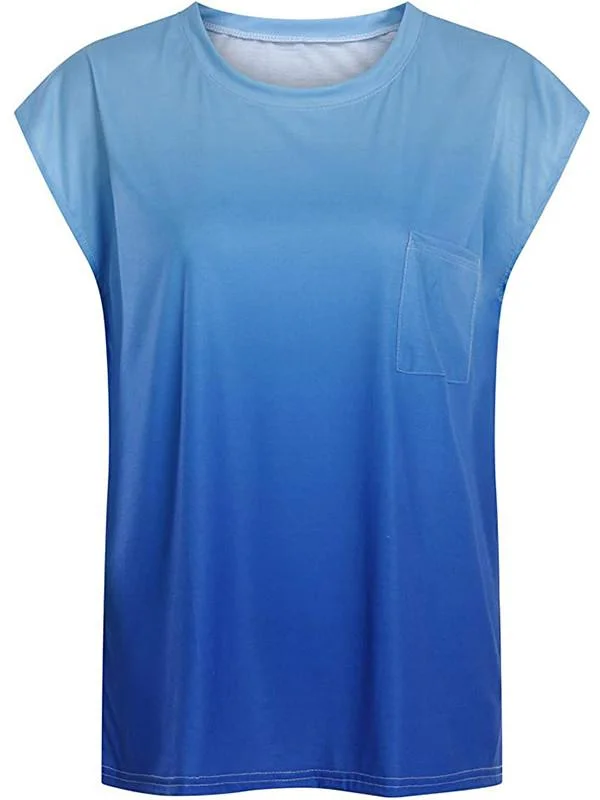 Women Short Sleeve Scoop Neck Gradient Top