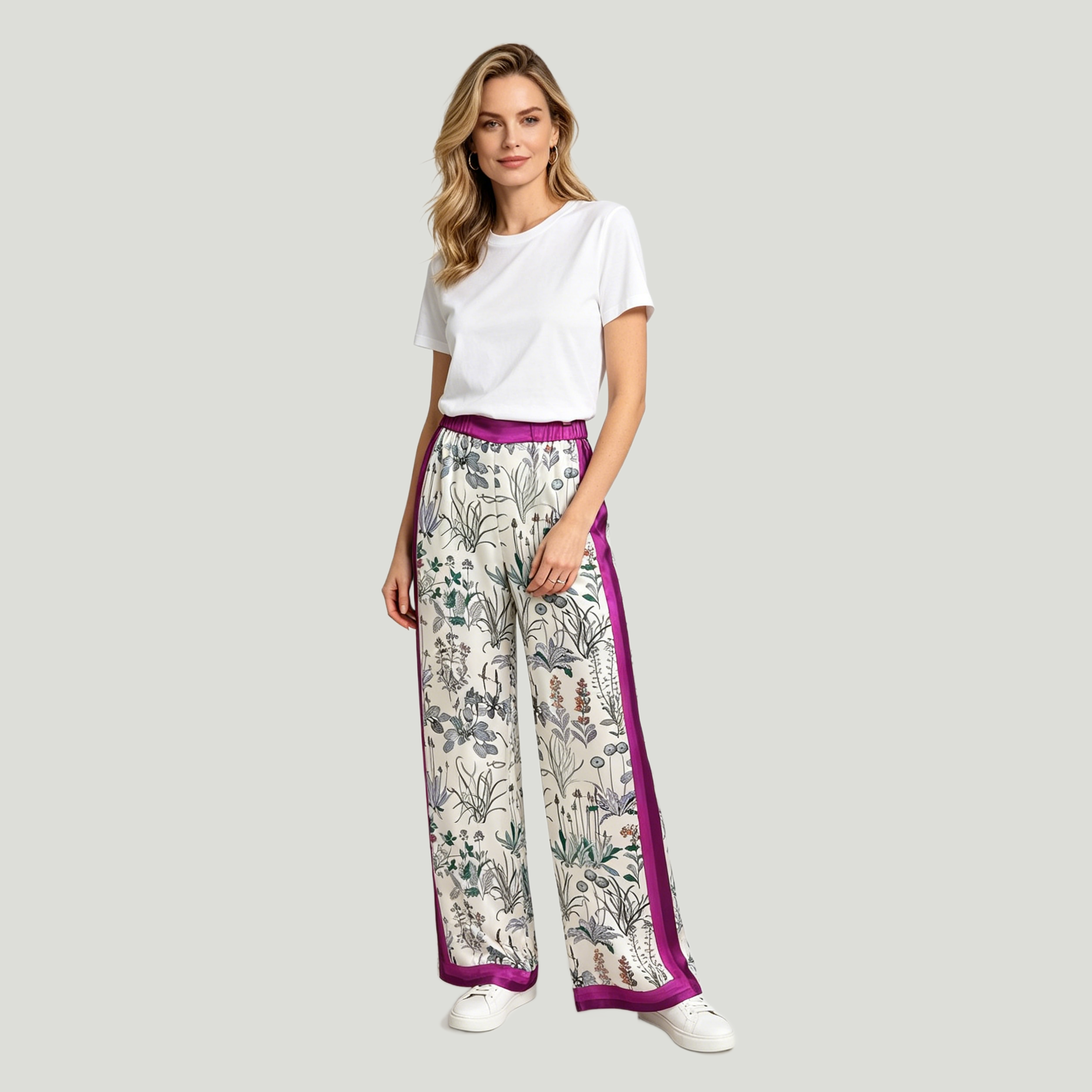 Color-block Floral Women's Silk Pants REAL SILK LIFE
