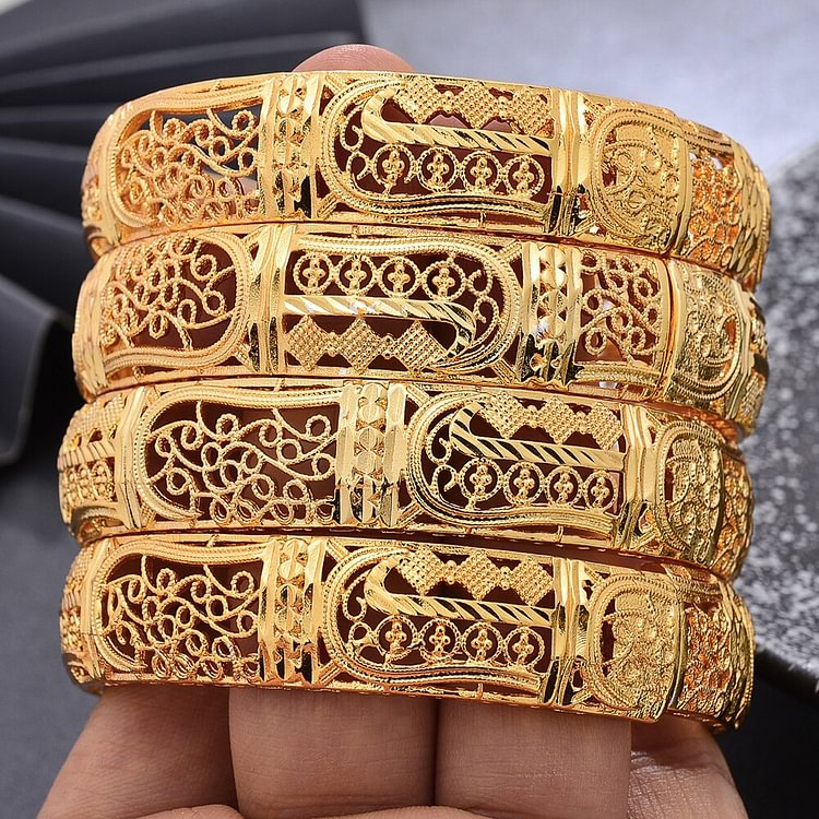 Top Quality Dubai Gold Color Bangles For Women Vintage Bride Wedding Bracelet