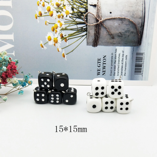 15mm 3D Dice Resin Charms DIY Craft Fit for Bracelet Earring Keychain Pendant Charm Jewelry Finding Handmade