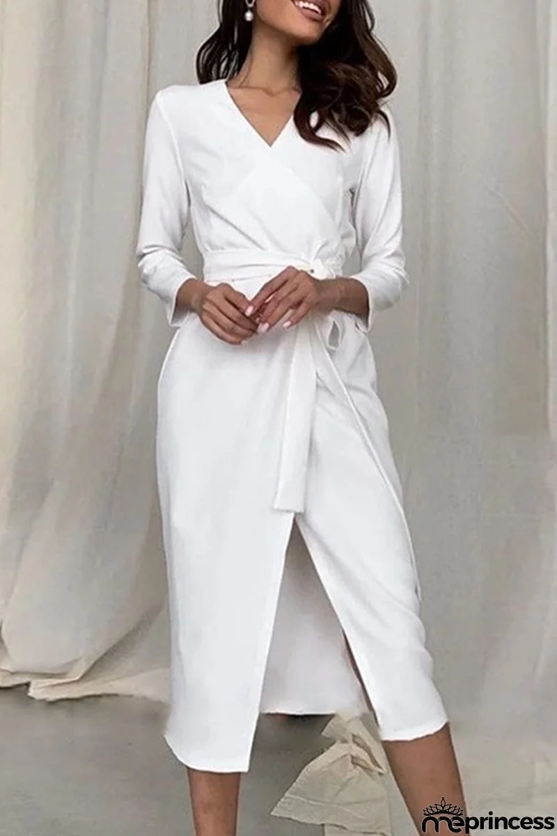 Celebrities Elegant Solid Frenulum Asymmetrical Solid Color V Neck Asymmetrical Dresses