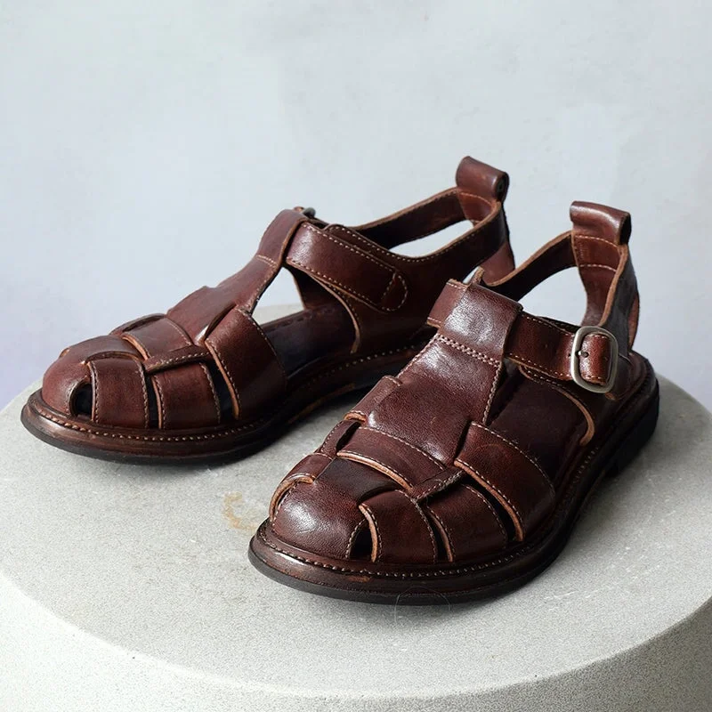 Women's Vintage Elegant Stitching Leather Gladiator Sandals