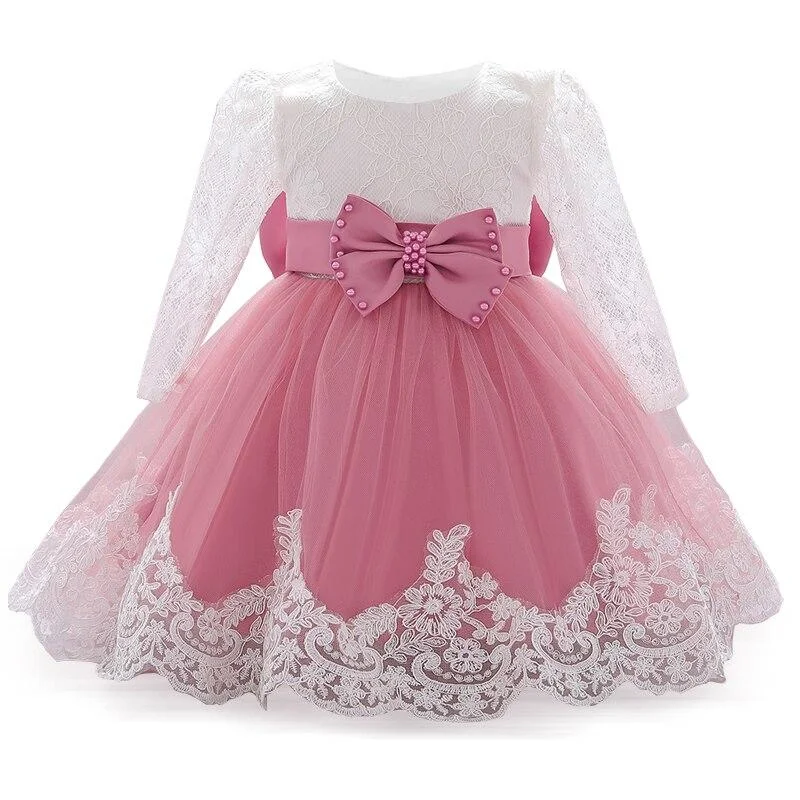 2021 Newborn Big Bow First Birthday Dress For Baby Girl Clothes Dress Long Sleeve Princess Dresses Party Ball Gown 3 12 24 Month