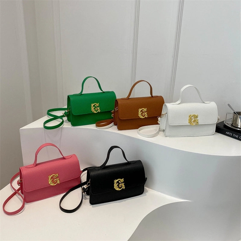 Women's Pu Leather Solid Color Streetwear Square Magnetic Buckle Shoulder Bag Handbag Crossbody Bag