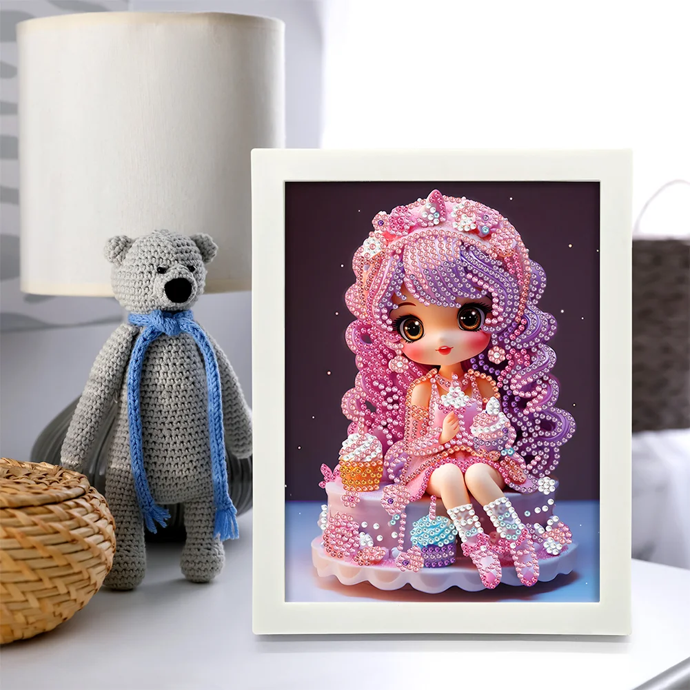 Diamond Painting - Partial Crystal Rhinestone Drill - Cartoon Girl(Canvas|15*20cm)【with Plastic Frame】