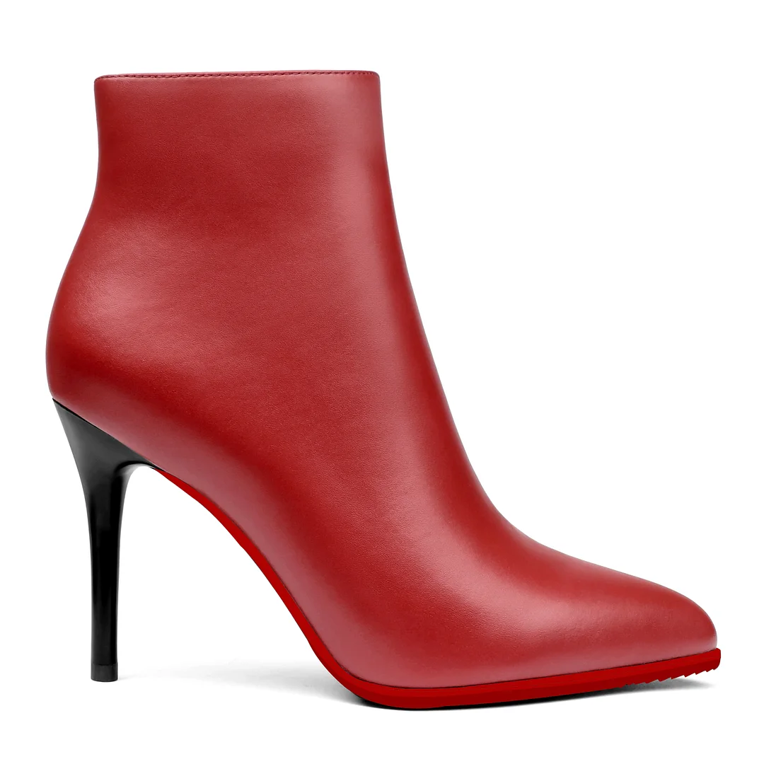 95mm Women's Side Zipper Red Bottoms Ankle Boots Heeled Shoes-MERUMOTE