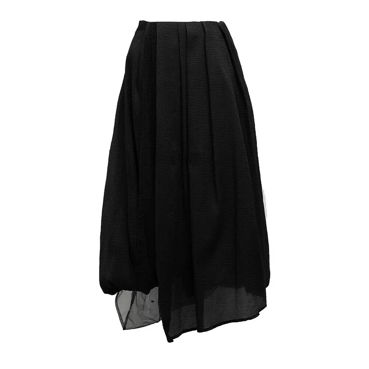 Temperament Solid Color Perspective Irregular Pleated Skirt 