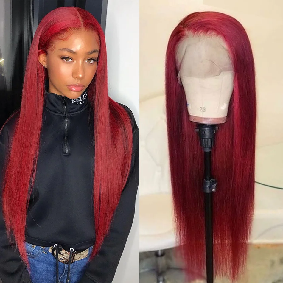 Red Color Long Wig Straight Lace Front Hair ELCNEPAL