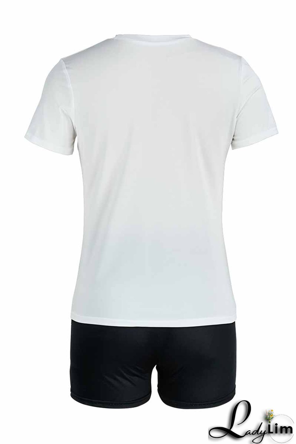 Black Yellow Fashion Casual Print Basic O Neck Short Sleeve Two Pieces