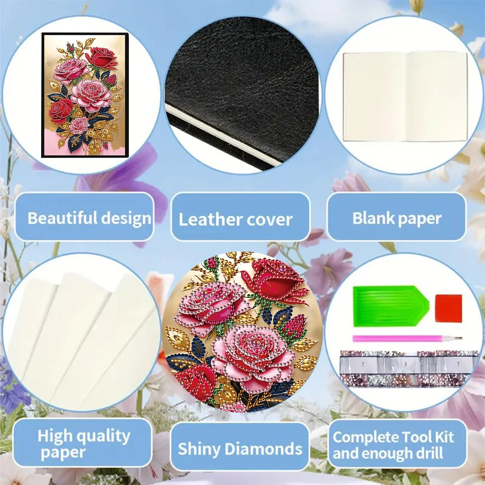 5D DIY Special Shaped Rose 50 Pages Diamond Painting Notebook for Adults Beginners