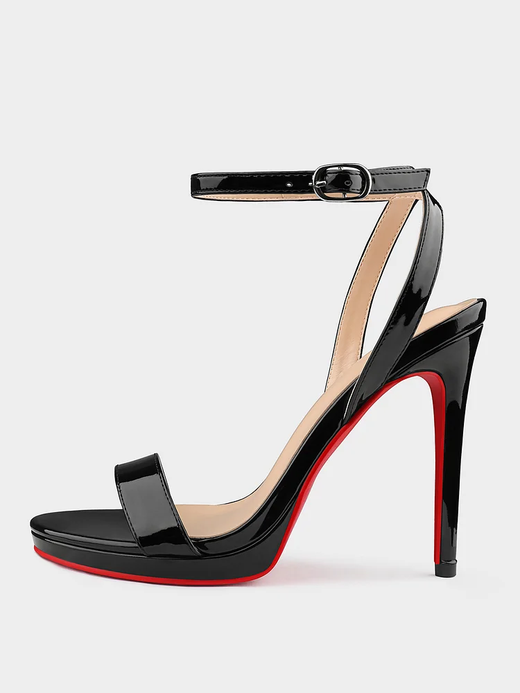 120mm Women's Open Toe Platform Ankle Strap Sandals High Heel Patent Sandals Red Bottoms Shoes