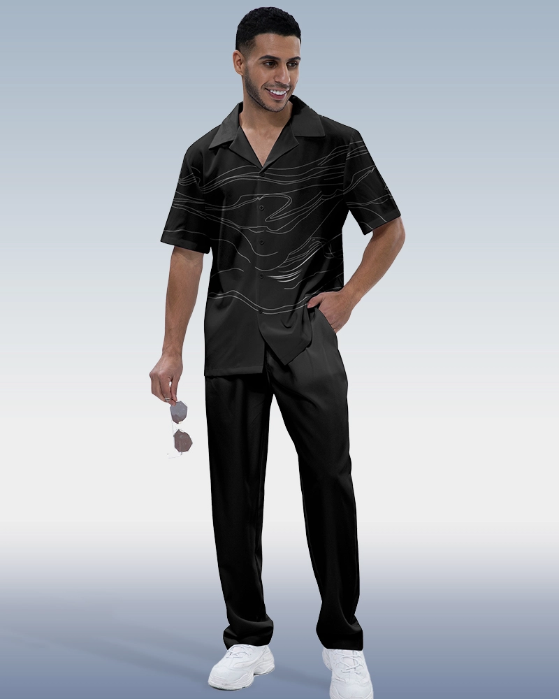 White Lineart Print 2-Piece Walking Set