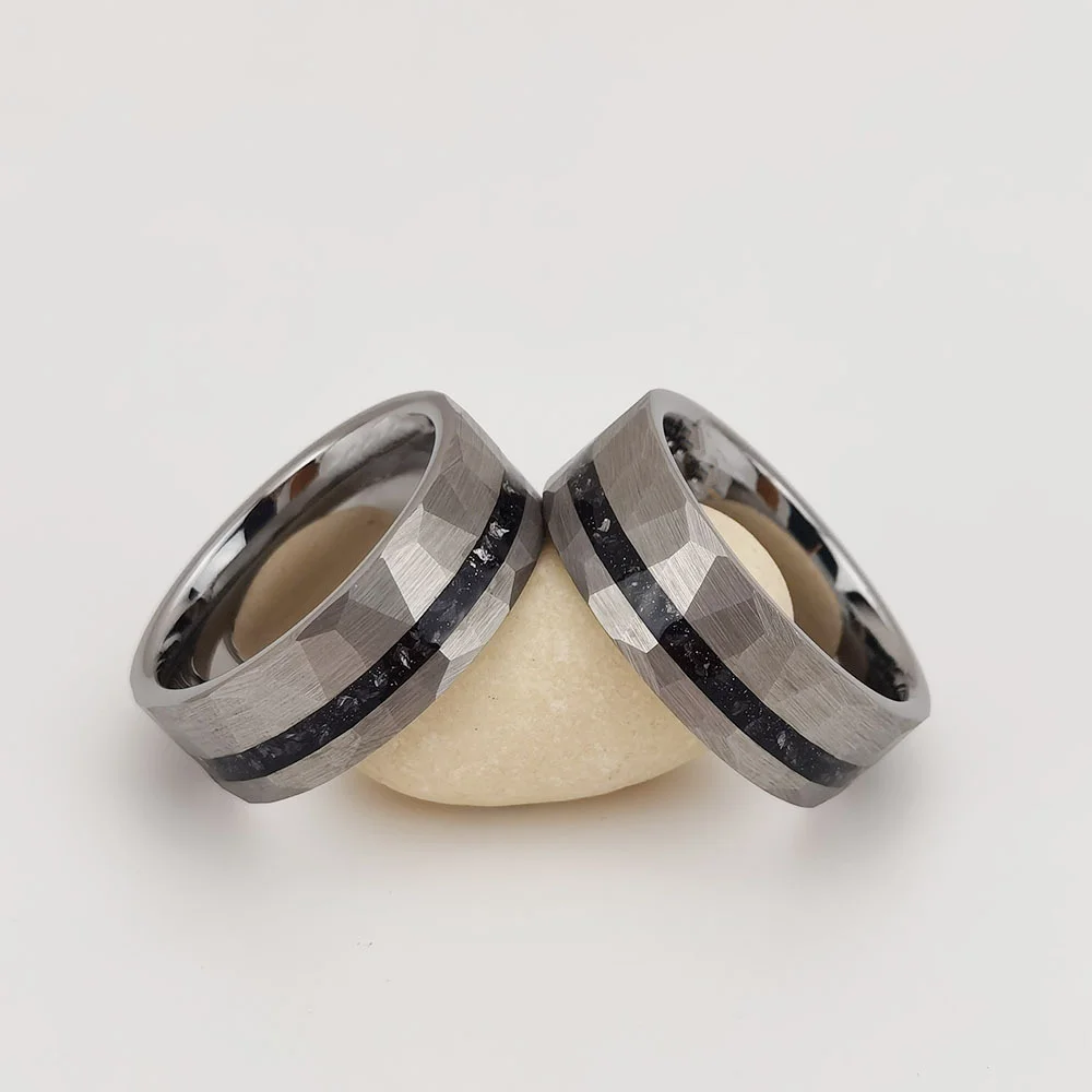 8MM Tungsten Matching Mens Women Flat Inlay Tungsten High Polished Faceted Couple Wedding Rings Comfort Fit