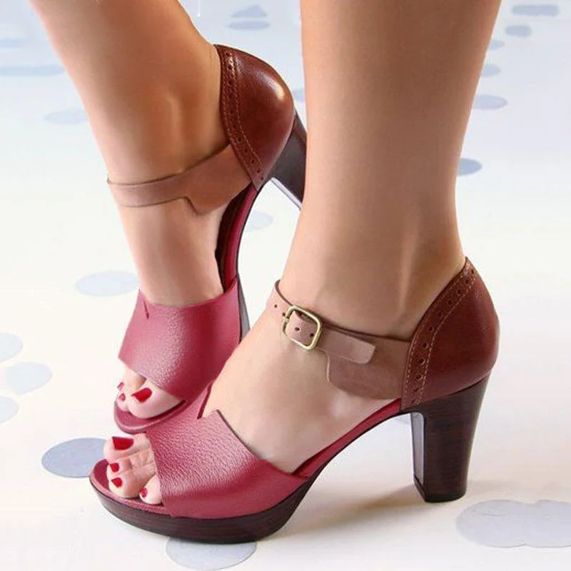 2019 Chunky Heel Women Sandals Summer Vintage Ankle Strap Elegant Ladies Shoes High Heel Peep Toe Leather Female Sandals Pumps