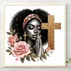 Fille noire priant - perceuse ronde peinture diamant - 45*45cm (foret abdominal partiel)