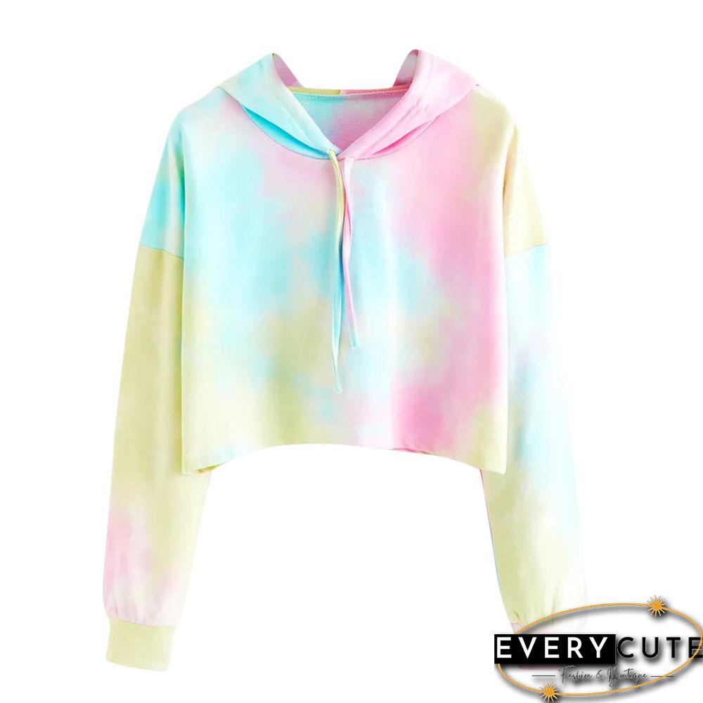 Multicolor Short Style Tie Dye Long Sleeve Hoodie