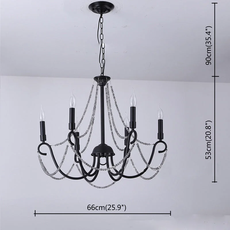 Wrought Iron Crystal Chandelier Wrought Iron Candle Living Room Lamp Clothing Store Personality Black Lamps Retro Chandelier