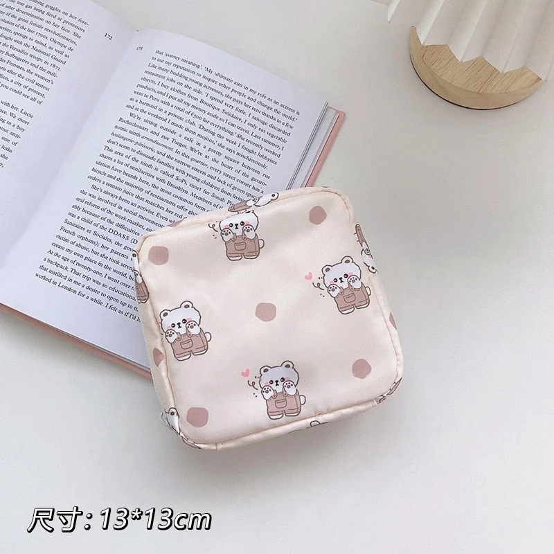 Travel Kawaii Cosmetic Storage Bag For Girls Cute Bear Rabbit Tampon Sanitary Pad Pouch Mini Makeup Earphone Coin Sundries Bags