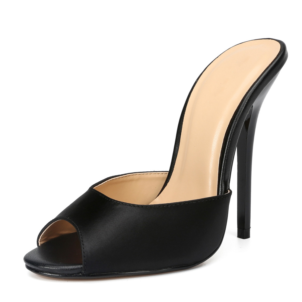 TAAFO Matte Black Women 13cm High Heel Slide Peep Toe SM Cross Dresser Gay Homosexual Thin Heel Unisex Shoes