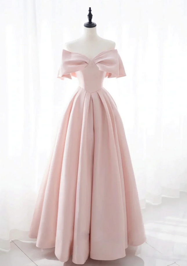 satin prom dresses with bow,pink fashion prom dresses,cheap prom dresses