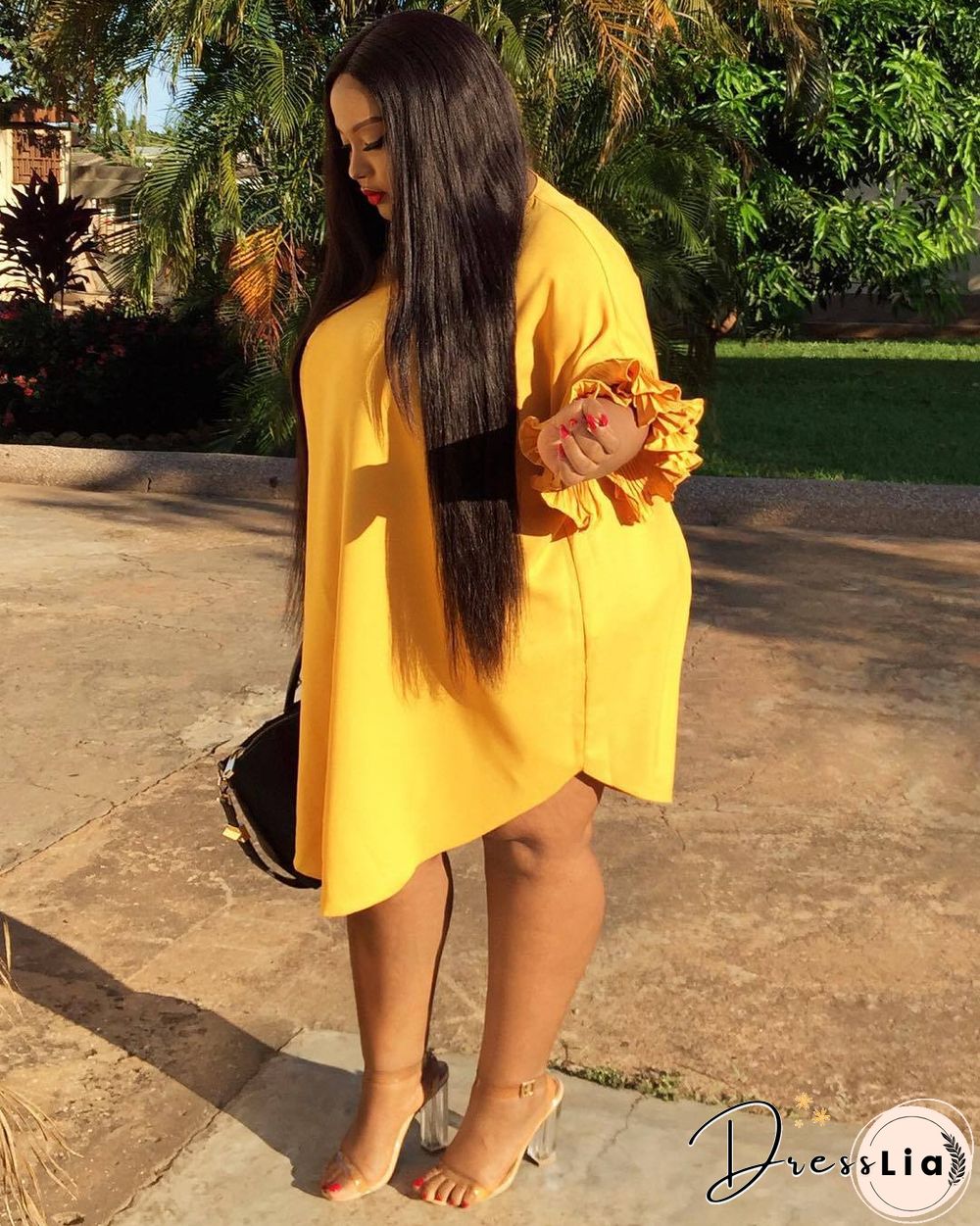 Ruffle Short Sleeve Loose Plus Size Dresses